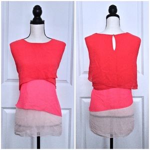 VINCE CAMUTO Salmon & Pink Color Block Blouse/Top